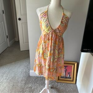 Floral Halter Dress in Yellow and Pink